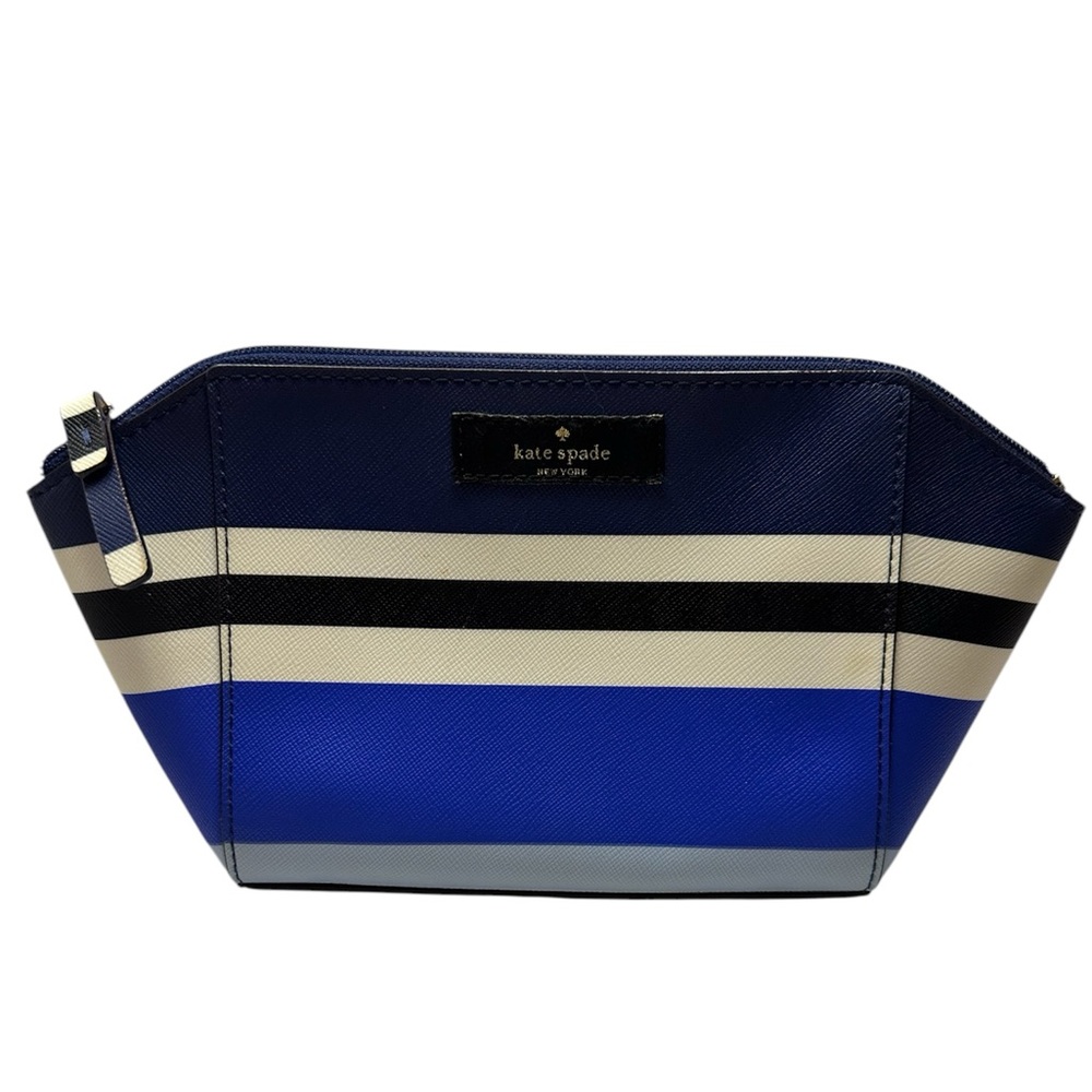 Kate Spade EUC Blue and White Striped Laurel Way PVC Cosmetic Bag